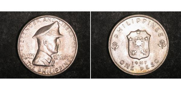1 Peso 菲律宾 銀 Douglas MacArthur (1880 - 1964) 