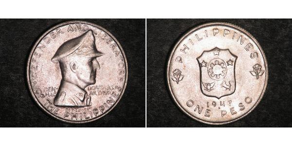 1 Peso 菲律宾 銀 Douglas MacArthur (1880 - 1964) 