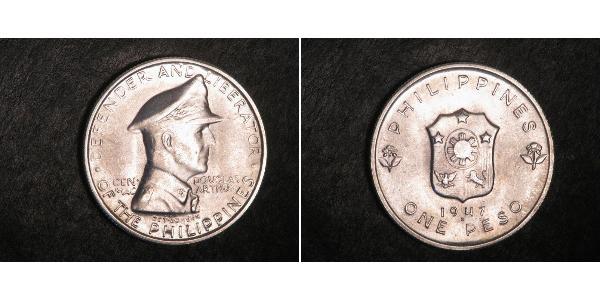 1 Peso 菲律宾 銀 Douglas MacArthur (1880 - 1964) 