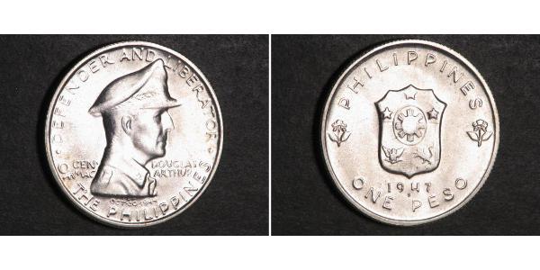 1 Peso 菲律宾 銀 Douglas MacArthur (1880 - 1964) 