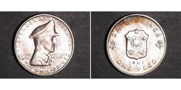 1 Peso 菲律宾 銀 Douglas MacArthur (1880 - 1964) 
