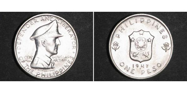 1 Peso 菲律宾 銀 Douglas MacArthur (1880 - 1964) 