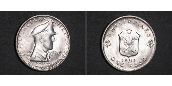 1 Peso 菲律宾 銀 Douglas MacArthur (1880 - 1964) 