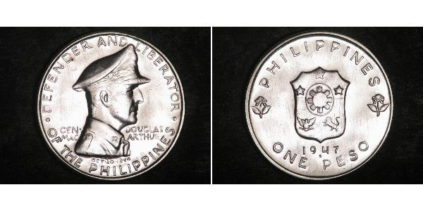 1 Peso 菲律宾 銀 Douglas MacArthur (1880 - 1964) 