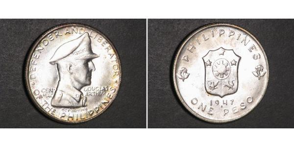 1 Peso 菲律宾 銀 Douglas MacArthur (1880 - 1964) 