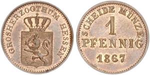 1 Pfennig Hesse-Darmstadt (1806 - 1918) Cobre Luis III de Hesse-Darmstadt