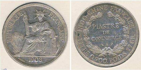 1 Piastre Indocina francese (1887-1954) Argento 