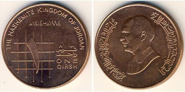 1 Piastre Hashemite Kingdom of Jordan (1946 - ) Bronze Hussein of Jordan (1935 -1999)