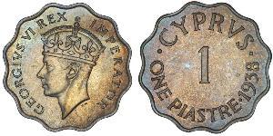 1 Piastre British Cyprus (1878 - 1960) Bronzo Giorgio VI (1895-1952)