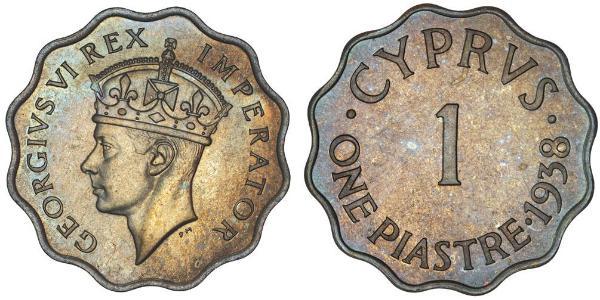 1 Piastre British Cyprus (1878 - 1960) Bronzo Giorgio VI (1895-1952)