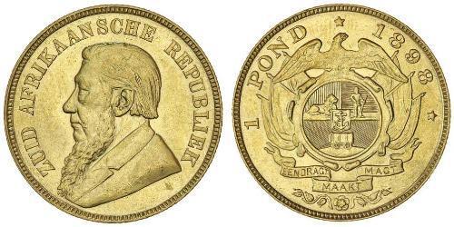 1 Pond South Africa Gold Paul Kruger (1825 - 1904)