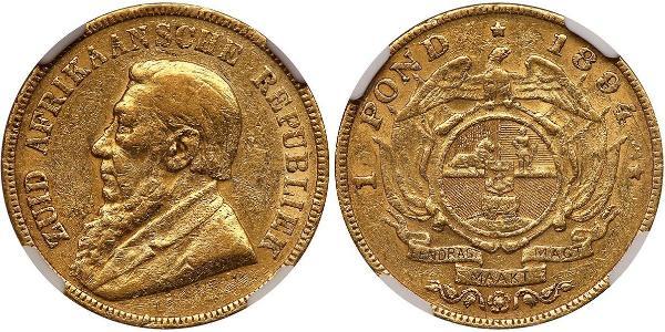 1 Pond South Africa Gold Paul Kruger (1825 - 1904)