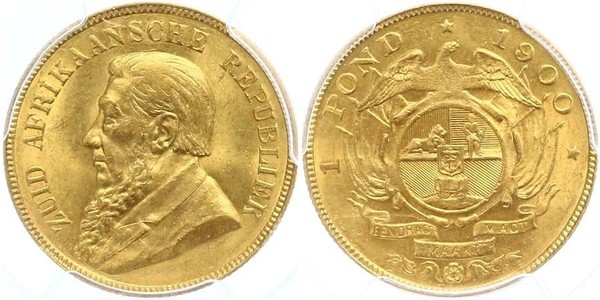 1 Pond South Africa Gold Paul Kruger (1825 - 1904)