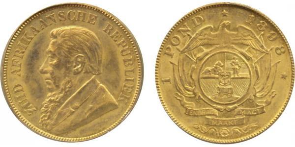 1 Pond South Africa Gold Paul Kruger (1825 - 1904)
