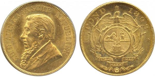 1 Pond South Africa Gold Paul Kruger (1825 - 1904)