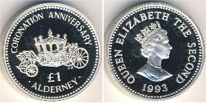 1 Pound Feriind Kiningrik (1922-) Argent Elizabeth II (1926-2022)
