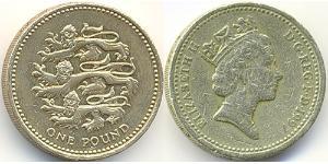 1 Pound Regno Unito (1922-) Ottone/Nichel Elisabetta II (1926-2022)
