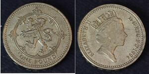 1 Pound Regno Unito (1922-) Ottone/Nichel Elisabetta II (1926-2022)