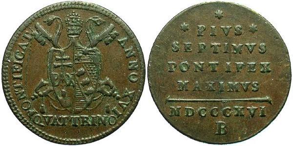 1 Quattrino Estados Pontificios (752-1870) Cobre Pío VII (1742 -1823)