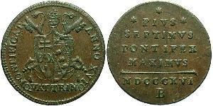 1 Quattrino Papal States (752-1870) Copper Pope Pius VII (1742 -1823)