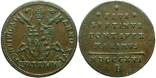 1 Quattrino Papal States (752-1870) Copper Pope Pius VII (1742 -1823)