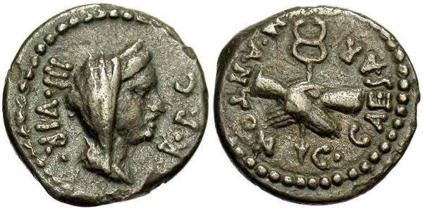 1 Quinarius Repubblica romana (509BC-27BC) Argento Marco Antonio (83BC-30BC)