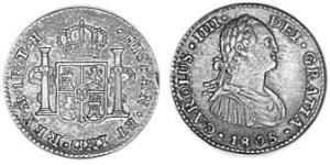 1 Real Vicereame della Nuova Spagna (1519 - 1821) Argento Carlo IV di Spagna (1748-1819)