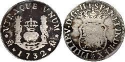 1 Реал Новая Испания (1519 - 1821) Серебро Филипп V король Испании (1683-1746)
