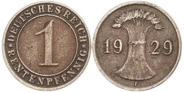 1 Reichpfennig / 1 Pfennig Weimar Republic (1918-1933) Bronze 