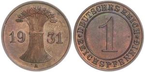 1 Reichpfennig / 1 Pfennig 魏瑪共和國 (1919 - 1933) 青铜 