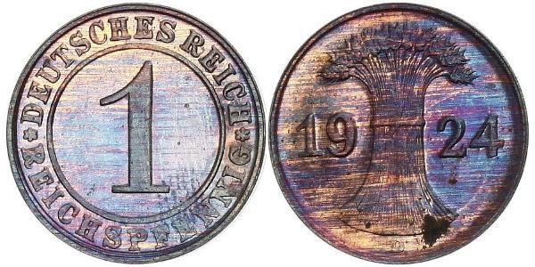 1 Reichpfennig / 1 Pfennig 魏瑪共和國 (1919 - 1933) 青铜 