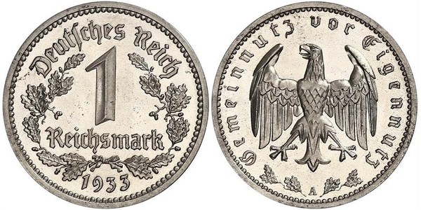 1 Reichsmark Nazi Germany (1933-1945) Nickel 