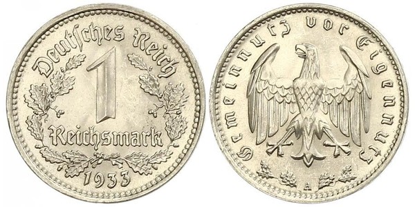 1 Reichsmark Nazi Germany (1933-1945) Nickel 