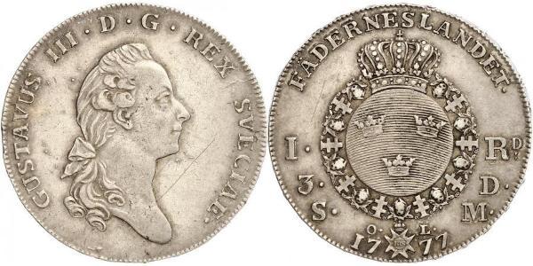 1 Riksdaler Suède Argent Gustave III de Suède (1746 - 1792)