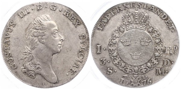 1 Riksdaler Suède Argent Gustave III de Suède (1746 - 1792)