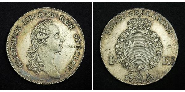 1 Riksdaler Suède Argent Gustave III de Suède (1746 - 1792)