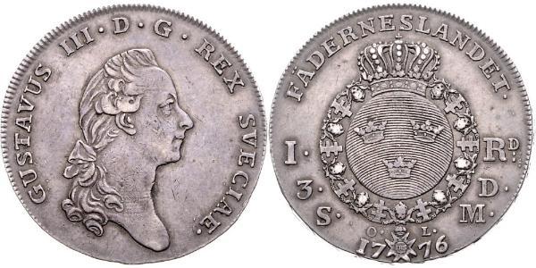 1 Riksdaler Suède Argent Gustave III de Suède (1746 - 1792)