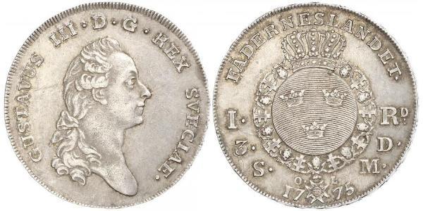 1 Riksdaler Svezia Argento Gustavo III di Svezia (1746 - 1792)