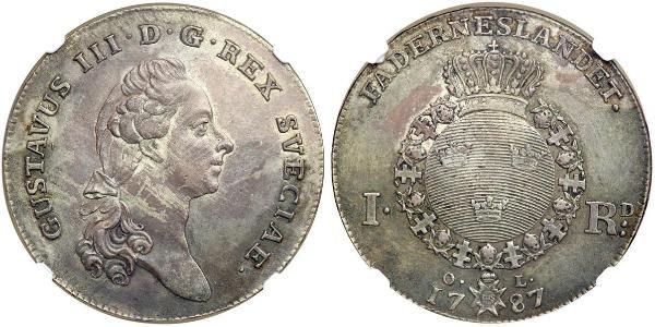 1 Riksdaler Svezia Argento Gustavo III di Svezia (1746 - 1792)