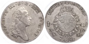 1 Riksdaler Suecia Plata Gustavo III de Suecia (1746 - 1792)