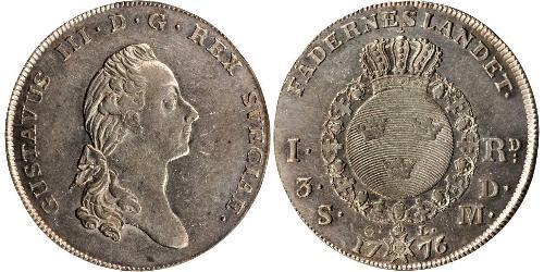 1 Riksdaler Suecia Plata Gustavo III de Suecia (1746 - 1792)