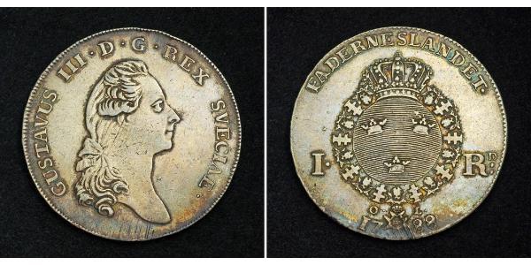 1 Riksdaler Suecia Plata Gustavo III de Suecia (1746 - 1792)