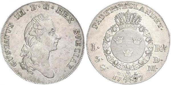 1 Riksdaler Suecia Plata Gustavo III de Suecia (1746 - 1792)
