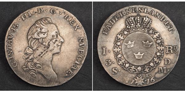 1 Riksdaler Suecia Plata Gustavo III de Suecia (1746 - 1792)