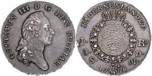 1 Riksdaler Sweden Silver Gustav III of Sweden (1746 - 1792)