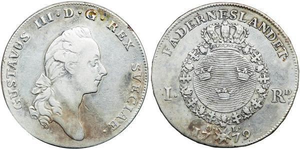 1 Riksdaler Sweden Silver Gustav III of Sweden (1746 - 1792)