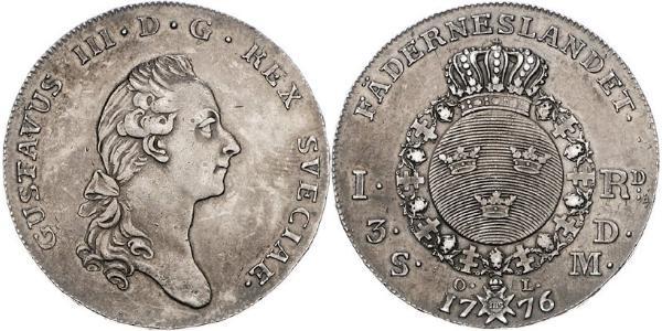 1 Riksdaler Sweden Silver Gustav III of Sweden (1746 - 1792)