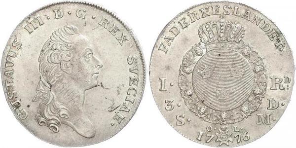 1 Riksdaler Sweden Silver Gustav III of Sweden (1746 - 1792)