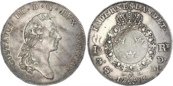 1 Riksdaler Sweden Silver Gustav III of Sweden (1746 - 1792)