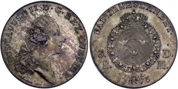 1 Riksdaler Sweden Silver Gustav III of Sweden (1746 - 1792)